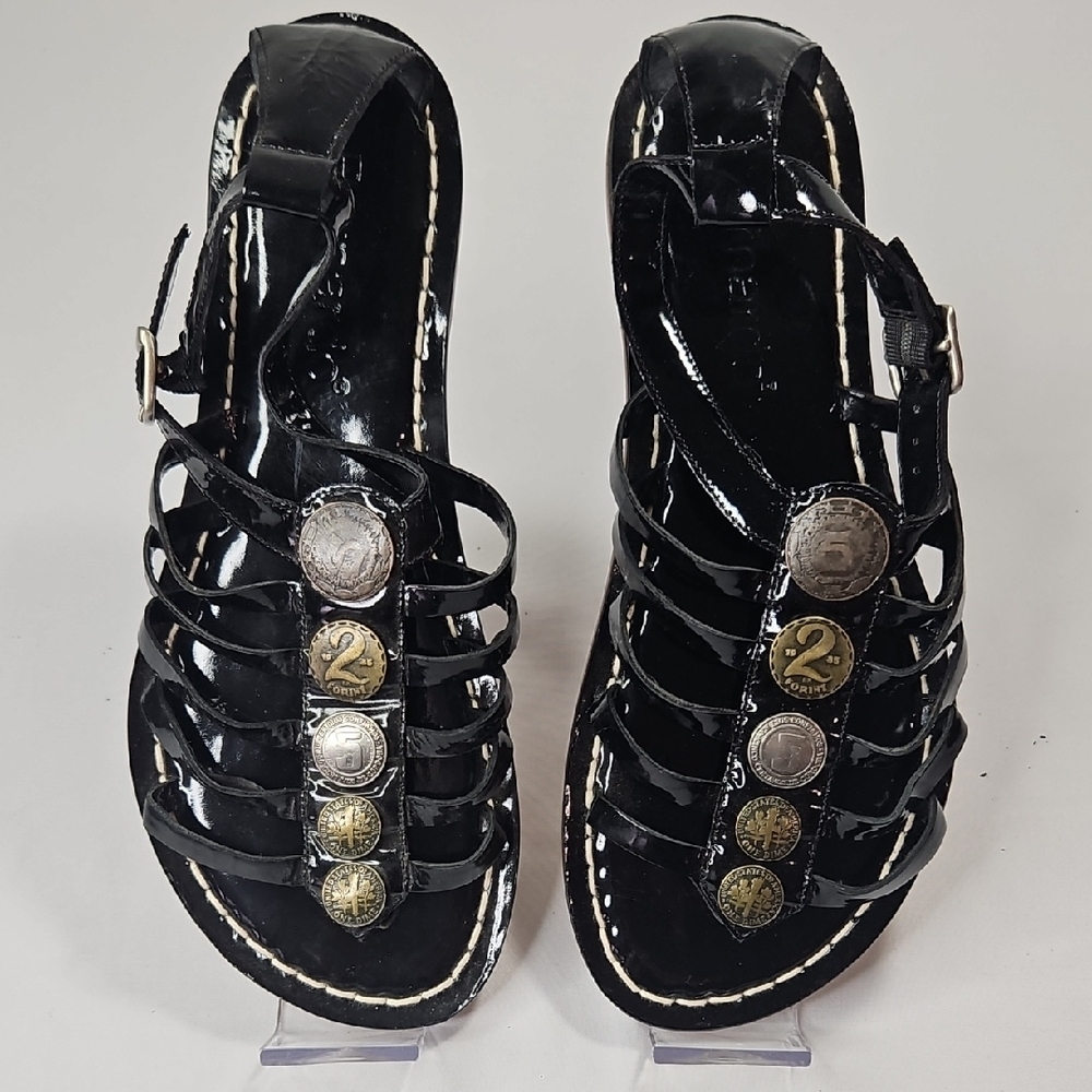 Bernardo Glossy Black Gladiator Sandals with Coin Accents Size 10 - Picture 3 of 6